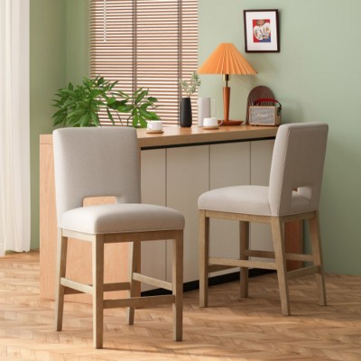 Modern Upholstered Counter Stool Set of 2 with Sturdy Wooden Legs, Comfortable Fabric Seating for Kitchen Island or Dining Room – The Pop Home