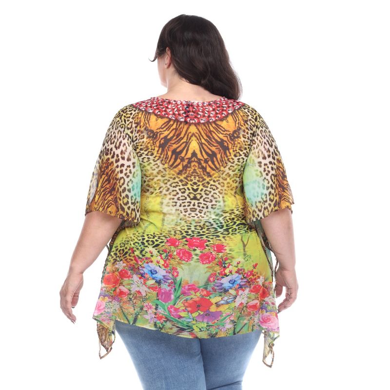 Plus Size Animal Print Caftan with Tie-up Neckline - One Size Fits Most Plus - White Mark, 3 of 6