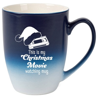Elanze Designs This Is My Christmas Movie Watching Mug Two Toned Ombre Matte Navy Blue and White 12 ounce Ceramic Stoneware Coffee Cup Mug