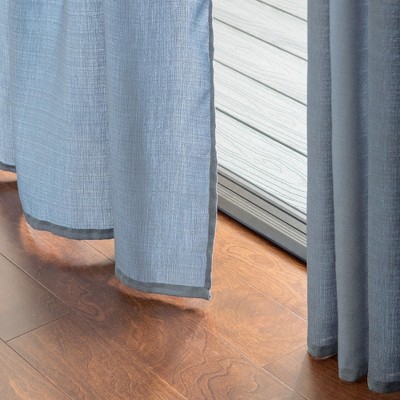 Dark Blue Faux Belgian Flax Semi-Sheer Window Curtain Panels, 52 x 96 Inches