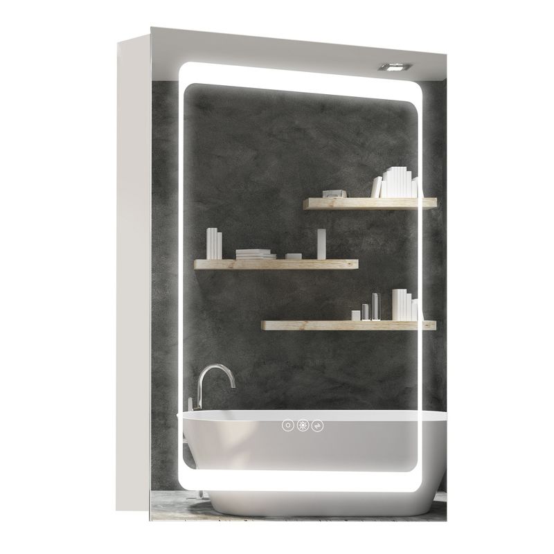 kleankin LED Lighted Medicine Cabinet with Mirror, Wall-Mounted Plug-In Bathroom Organizer with 3 Storage Shelves, 4 of 9
