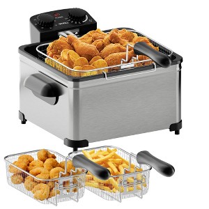 WHALL 5.3QT Electric Deep Fryer, 1700W Stainless Steel Fryer with Triple Baskets, Adjustable Temperature Control, Perfect for Family Meals and Parties - 1 of 4