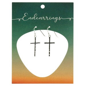 Dicksons 73-9061P Hammered Cross 1 inch Silver Plated Metal Women's Hook Endearrings on Presentation Card - 1 of 2