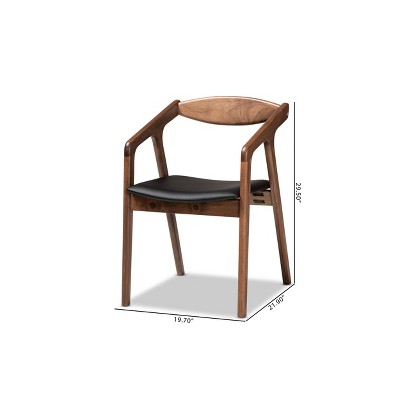 Harland Mid-Century Modern Black Faux Leather & Walnut Arm Chair