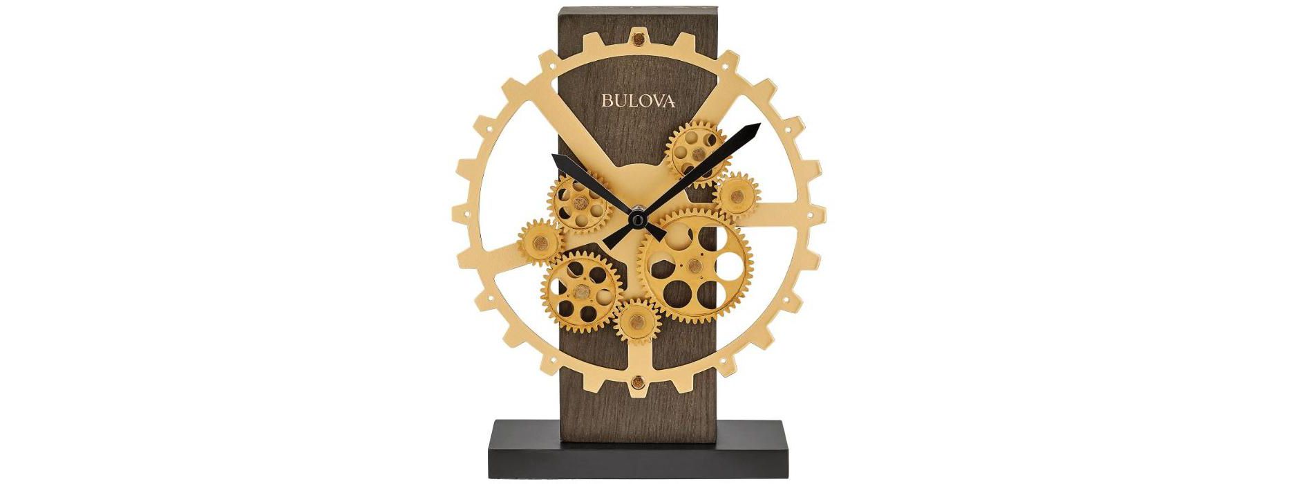 Bulova Clocks Cog Table Top Quartz Clock Brown Walnut