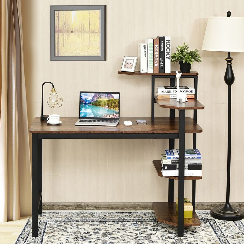 Costway Computer Desk Writing Study Table with Storage Shelves Home Office Rustic Brown, 5 of 11