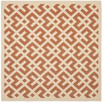 Terracotta and Bone Geometric Square Indoor/Outdoor Rug