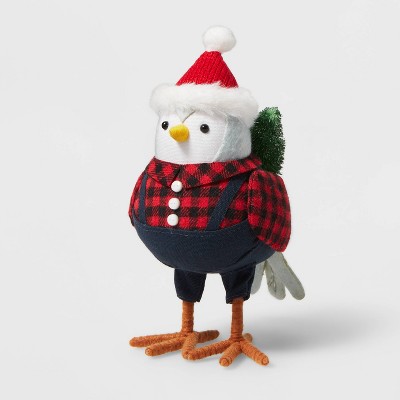 Bird with Santa Hat Overalls & Buffalo Plaid Decorative Figurine - Wondershop™