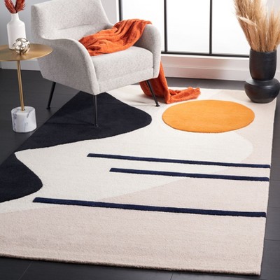 Blush and Black Hand-Tufted Wool 4' x 6' Abstract Rug