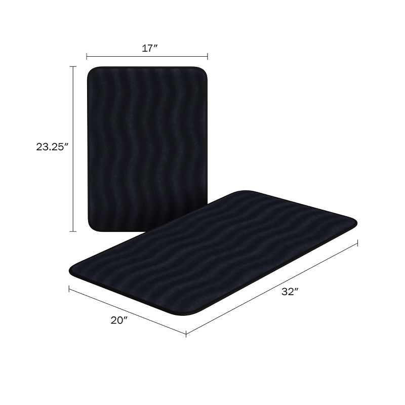 Hastings Home Memory Foam Bathroom Rug With Wavy Microfiber Top - Black, Set of 2, 2 of 8