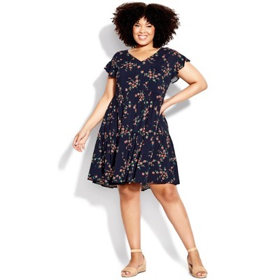 Women's Plus Size Unwind Tiers Dress - Navy Blossom | Loralette : Target