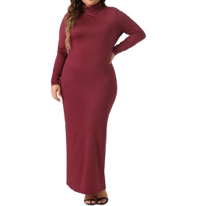 Agnes Orinda Women's Plus Size Turtleneck Long Sleeve Maxi Pencil Bodycon Dress - 1 of 4