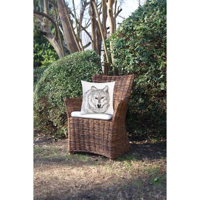 18" White and Gray Embroidered Wolf Portrait Pillow