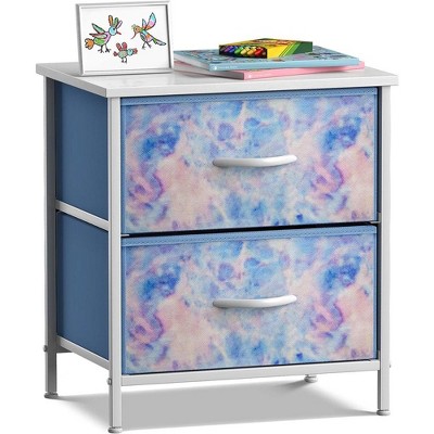 Sorbus Nightstand with 2 Drawers - Steel Frame, Wood Top & Easy Pull Fabric Bins - Great for Home, Bedroom, Office & College Dorm