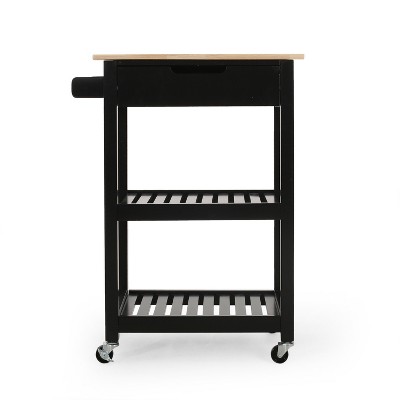 GDFStudio Tattnall Contemporary Kitchen Cart with Wheels and Natural Wood Top