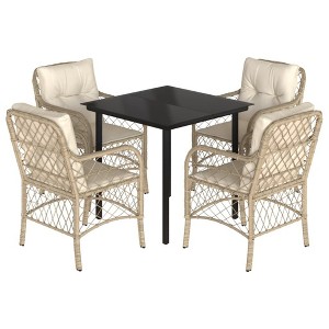 vidaXL Garden Dining Set Beige, Black, Cream White - 1 of 4