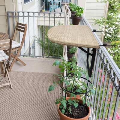Oakland Living Indoor And Outdoor Foldable Wicker Balcony Table With Metal Frame And Adjustable Clamps Brown