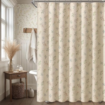 LunaLulinlk Beige Linen Shower Curtain Floral Vintage French Country Shower Curtain