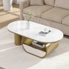 Lyngins Luxury Modern Oval Coffee Table, 47.24" Center Table with Storage Drawer & Shelf – Metal Frame, Faux Marble Top, Living Room Table - 3 of 4