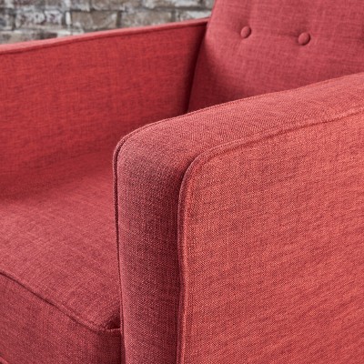 Set of 2 Red Tufted Mid-Century Modern Recliners with Birch Legs