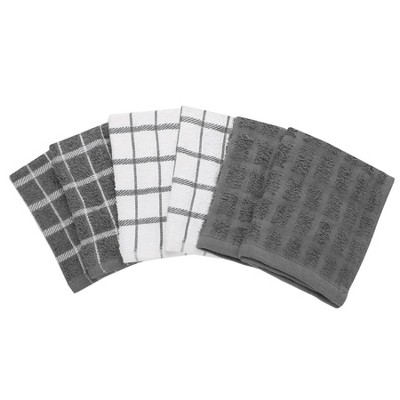 Gray Terry Cotton Check Dish Cloth Set of Six