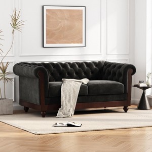 59"W Chesterfield Velvet Loveseat Sofa, Upholstered Sofa Couch with Rolled Arm Dutch and Tufted Button - ModernLuxe - 1 of 4