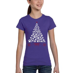 LA Pop Art Paw Christmas Tree - Girl's Word Art T-Shirt - 1 of 4