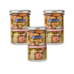DeLallo Italian Pitted Olive Medley, 5.3 oz Jar, (3-Pack), Italian Castelvetrano Leccino Gaeta Olives Mix, Ready to Eat - 1 of 4