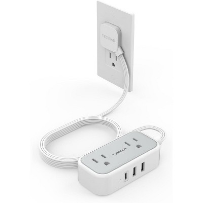 Flat Plug Extension Cord, Flat Power Strip with 3 USB Ports and 2 Outlets, Small Multi Outlets Charging Station for Cruise Essentials, Dorm Room