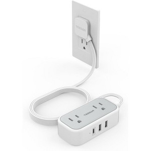 Flat Plug Extension Cord, Flat Power Strip with 3 USB Ports and 2 Outlets, Small Multi Outlets Charging Station for Cruise Essentials, Dorm Room - 1 of 4