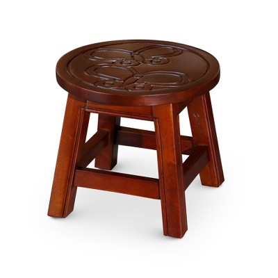 FURNIinspire Ottomans And Benches Carved Wooden Step Stool Fun Designs Premium Rubberwood Versatile Use, Butterflies Style, Red, 11.00"*11.00"*10.00"
