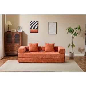 VASIP Chenille Floor Couch Sofa Bed,Convertible Compression Sleeper Sofa with Pillow Back Support, for Living Room, Bedroom,Light Gray - 1 of 4