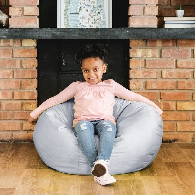 Gray Polyester Nylon Blend Round Bean Bag Chair with Removable Cover
