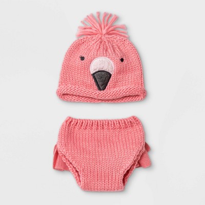 Image of Baby Girls' Flamingo Hat and Diaper Cover Set - Cloud Island™ Pink One Size
