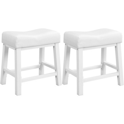 eHemco Heavy-Duty Padded Faux Leather Saddle Seat Metal Kitchen Bar Stools, Set of 2, 18.9 Inches