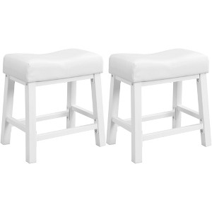 eHemco Heavy-Duty Padded Faux Leather Saddle Seat Metal Kitchen Bar Stools, Set of 2, 18.9 Inches - 1 of 4