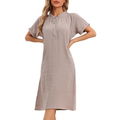 cheibear Women's Cotton Soft Short Sleeve V Neck Long Nightgown Loungewear
