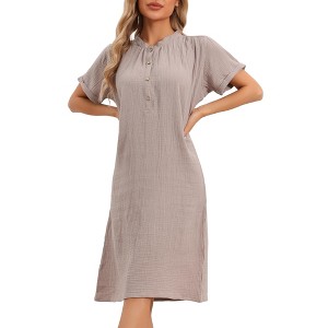 cheibear Women's Cotton Soft Short Sleeve V Neck Long Nightgown Loungewear - 1 of 4