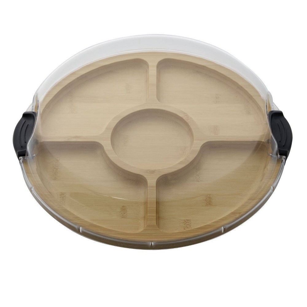 Photos - Serving Pieces Farberware 14" Round Build-a-Board Charcuterie 5pkt Bamboo Board with Lock