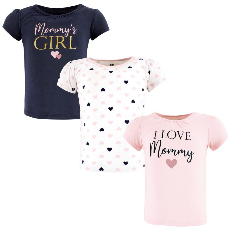 Hudson Baby Infant Girl Short Sleeve T-Shirts, Girl Mommy Pink Navy, 1 of 6