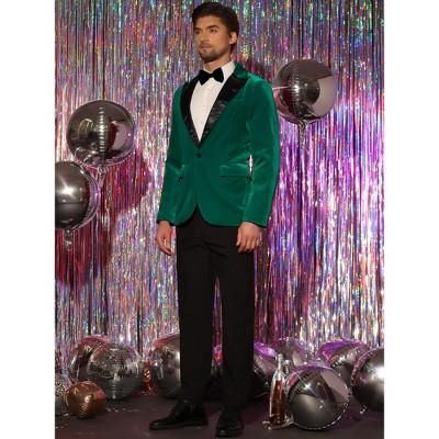 Lars Amadeus Men's One Button Party Prom Tuxedo Velvet Suit Blazer Dark Green Medium — фото 4