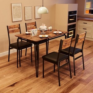 5-Piece Farmhouse Dining Table Set for 4 with Wood Tabletop and PU Upholstered Chairs, Kitchen Table and Chairs for Living Room and Dining Room - 1 of 4
