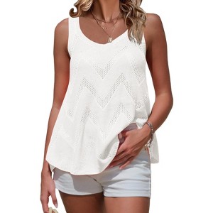 EXLURA Womens Summer Sleeveless Scoop Neck Knit Sweater Vest Crochet Hollow Out Tank Tops - 1 of 4