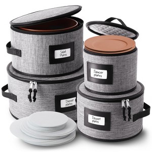 StorageBud Fine China Storage Containers, Durable Dinnerware Storage Set, Hard Shell Quilted Dish Storage Boxes with Felt Dividers - 1 of 4