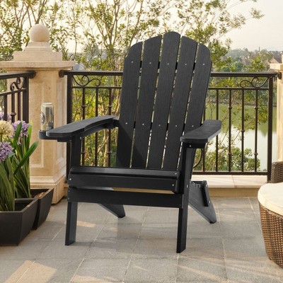 Sonkuki Patio Outdoor Folding Plastic Wood Adirondack Chair, Weather Resistant for Lawn, deck and Backyard