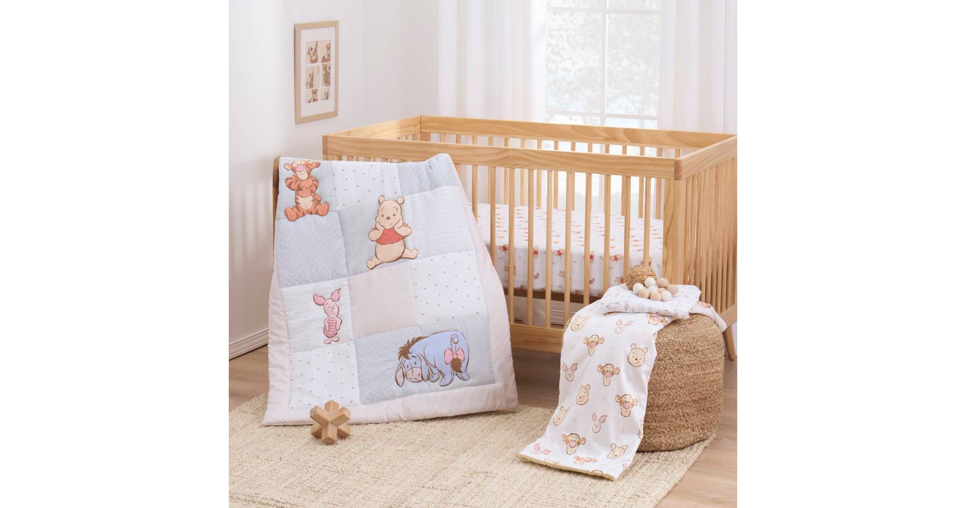 Winnie the Pooh Disney Sweet Hugs Crib Set - 3pc: Fitted Sheet, Pillow Sham, Bed Skirt