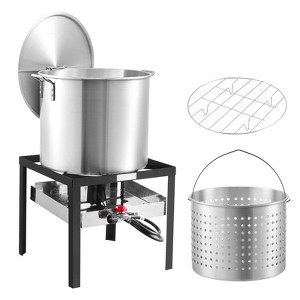VEVOR 60 Qt Seafood Boiling Kit with Strainer, Outdoor Seafood Boil Pot and Basket, Cooking Set for Crab Crawfish Lobster Boiling, Silver - 1 of 4