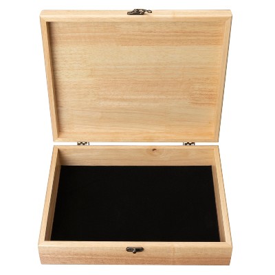 Natural Wood Rectangular Lidded Box with Brass Latch