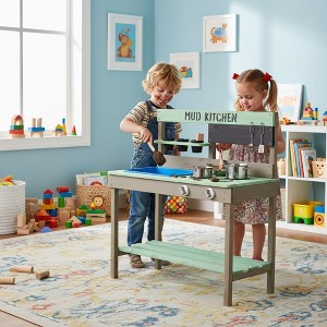 TopComfy Wood Mud Kitchen Playset with Water Play Cooking Toys and Storage for Kids 3-8 Outdoor Pretend Play Fun, Green, 36.61"*14.76"*4.33" - 1 of 4