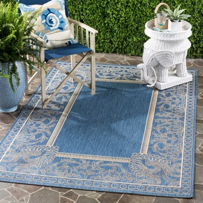 Blue and Natural Rectangular Stain-Resistant Synthetic Area Rug